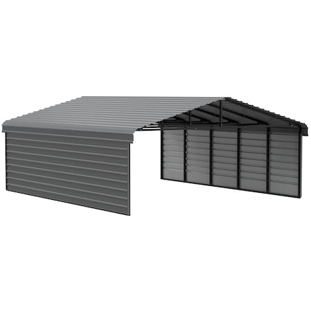 Arrow Storage Products Galvanized Steel Carport, W/ 2-Sided Enclosure, Compact Car Metal Carport Kit, 20'x24'x9', Charcoal CPHC202409ECL2